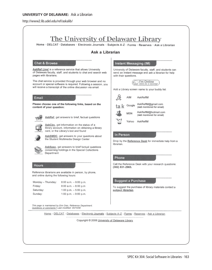 SPEC Kit 304: Social Software in Libraries (July 2008) page 163