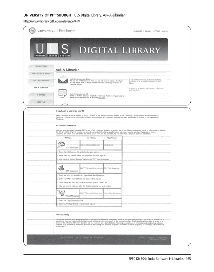SPEC Kit 304: Social Software in Libraries (July 2008) page 165