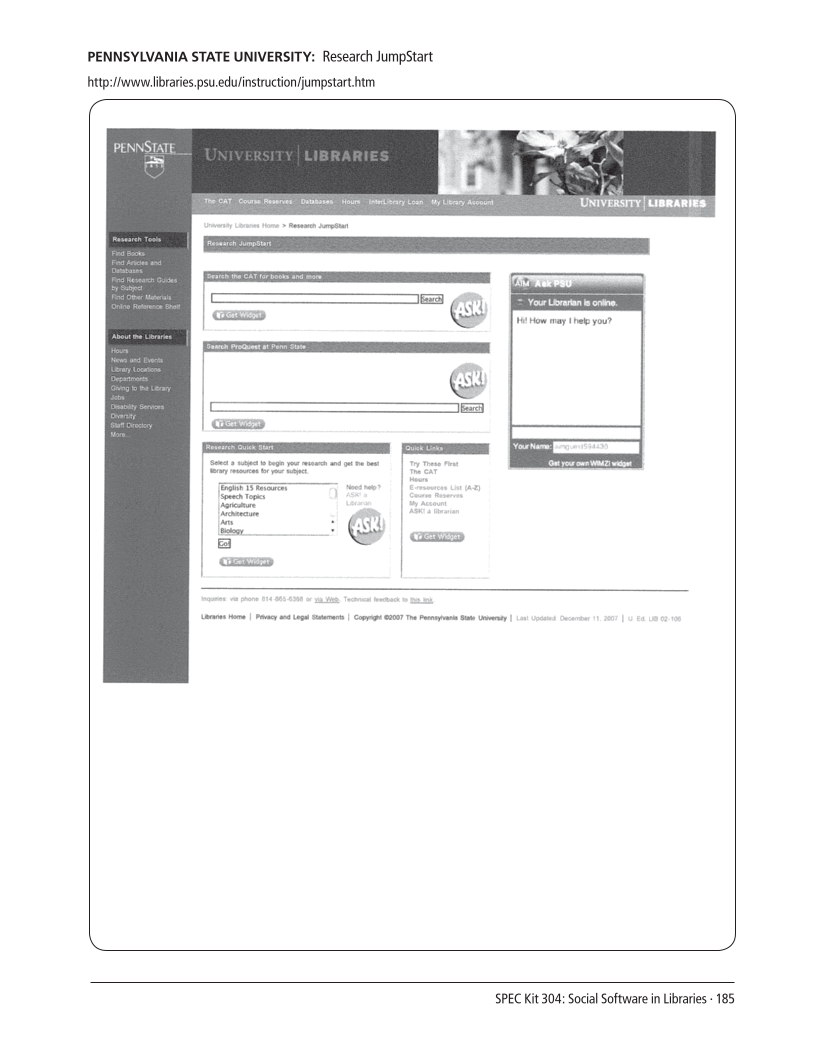SPEC Kit 304: Social Software in Libraries (July 2008) page 185