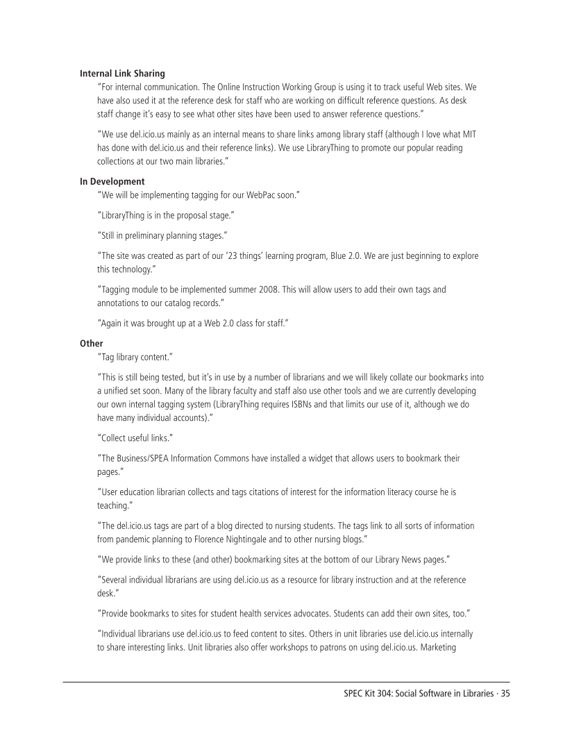 SPEC Kit 304: Social Software in Libraries (July 2008) page 35