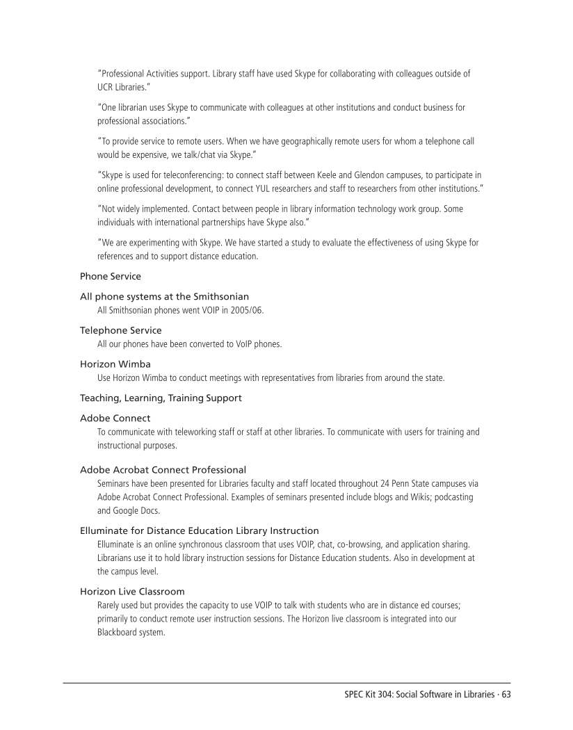 SPEC Kit 304: Social Software in Libraries (July 2008) page 63