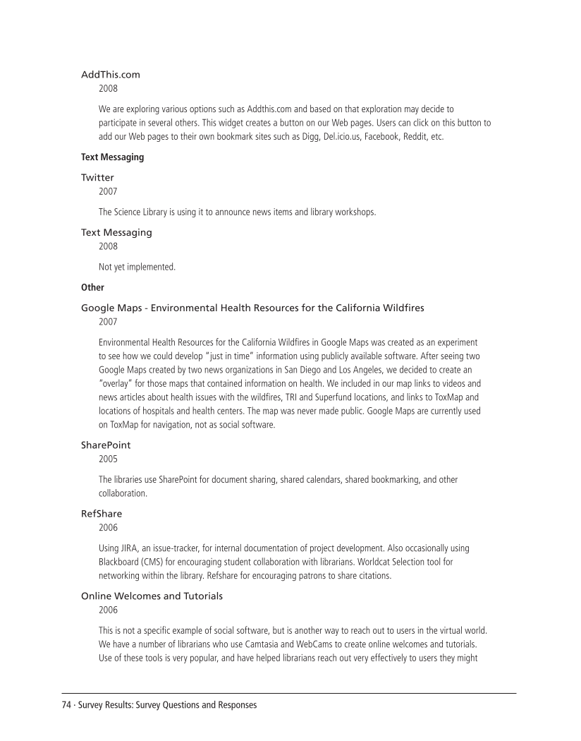 SPEC Kit 304: Social Software in Libraries (July 2008) page 74