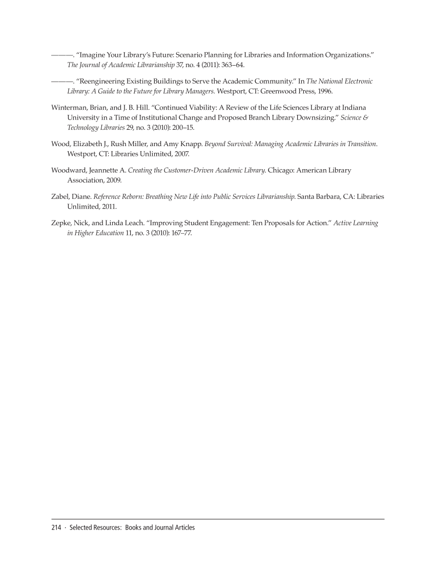 SPEC Kit 327: Reconfiguring Service Delivery (December 2011) page 214