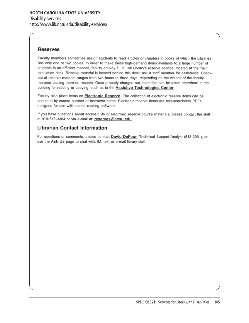 SPEC Kit 321: Services for Users with Disabilities (December 2010) page 105