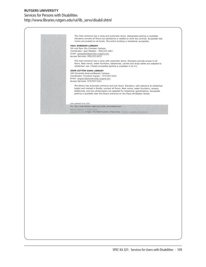 SPEC Kit 321: Services for Users with Disabilities (December 2010) page 109