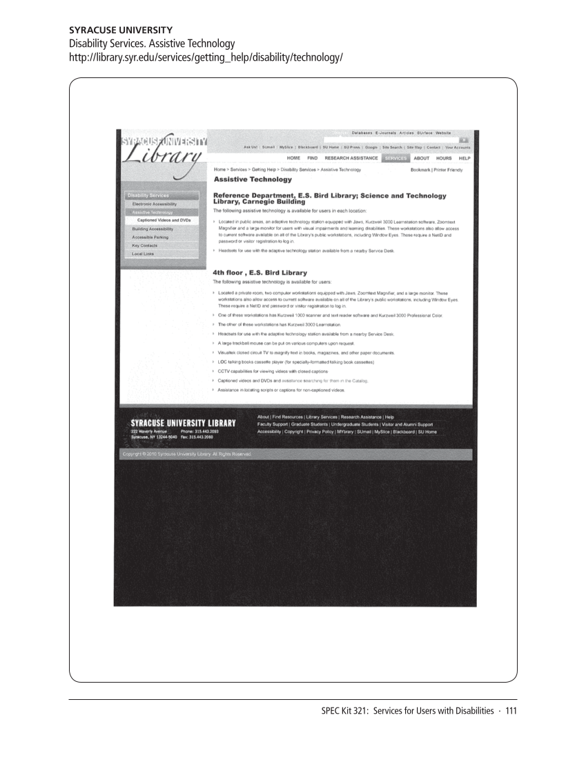 SPEC Kit 321: Services for Users with Disabilities (December 2010) page 111