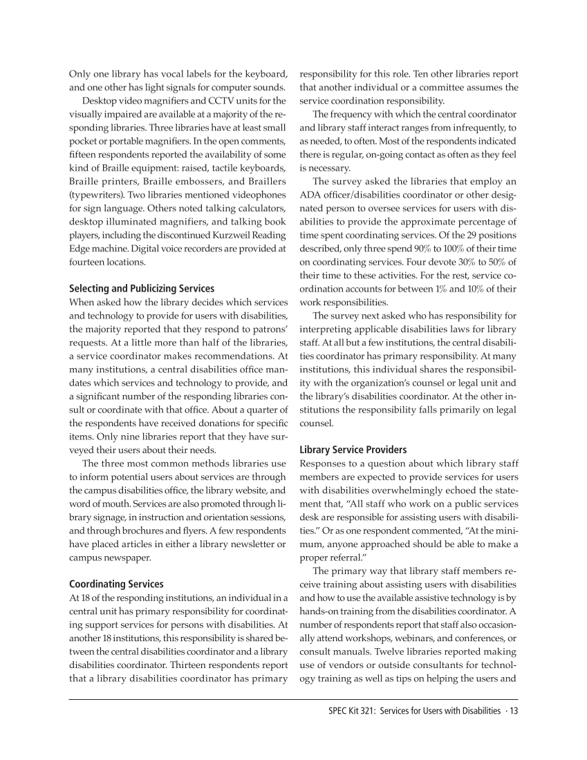 SPEC Kit 321: Services for Users with Disabilities (December 2010) page 13