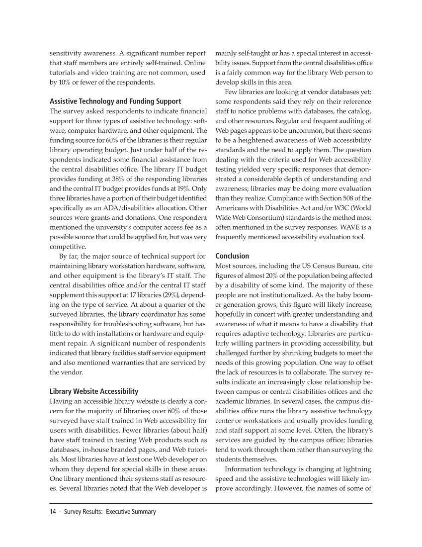 SPEC Kit 321: Services for Users with Disabilities (December 2010) page 14