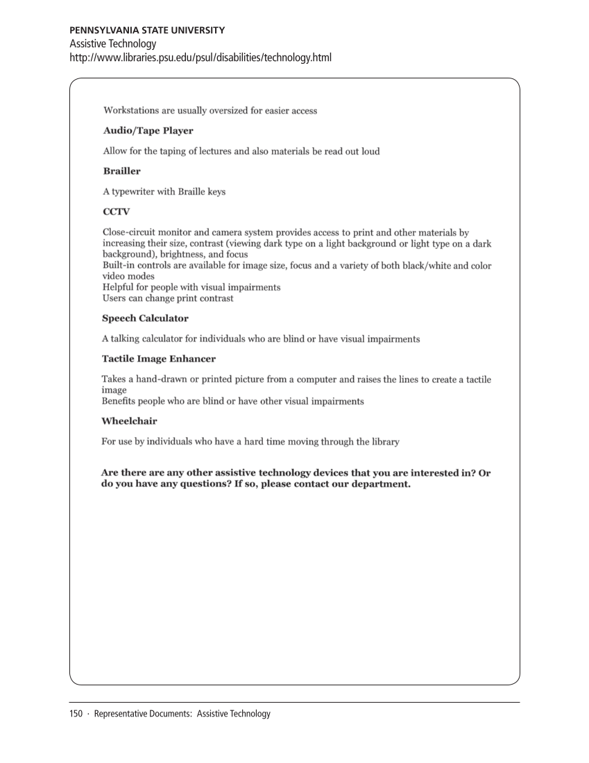 SPEC Kit 321: Services for Users with Disabilities (December 2010) page 150