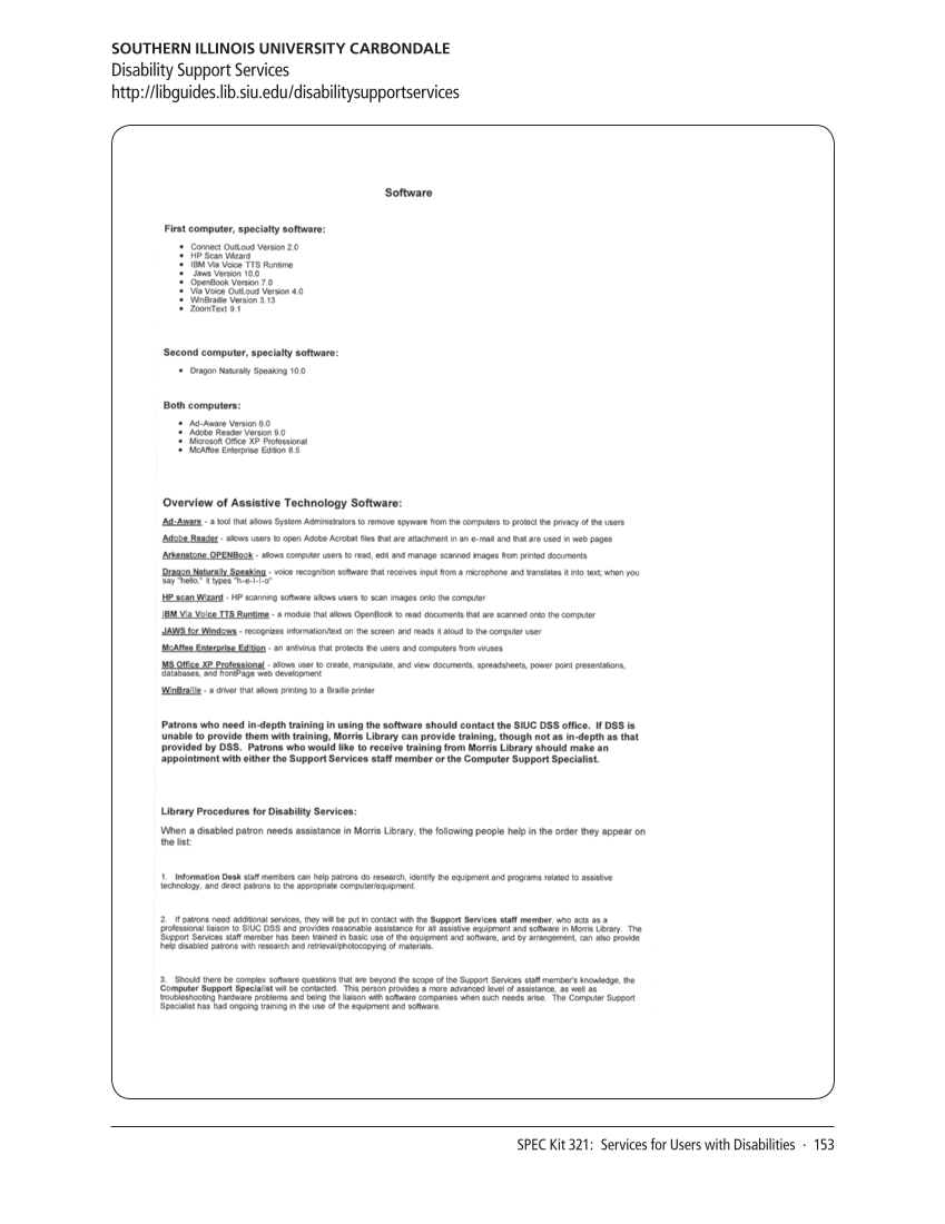 SPEC Kit 321: Services for Users with Disabilities (December 2010) page 153