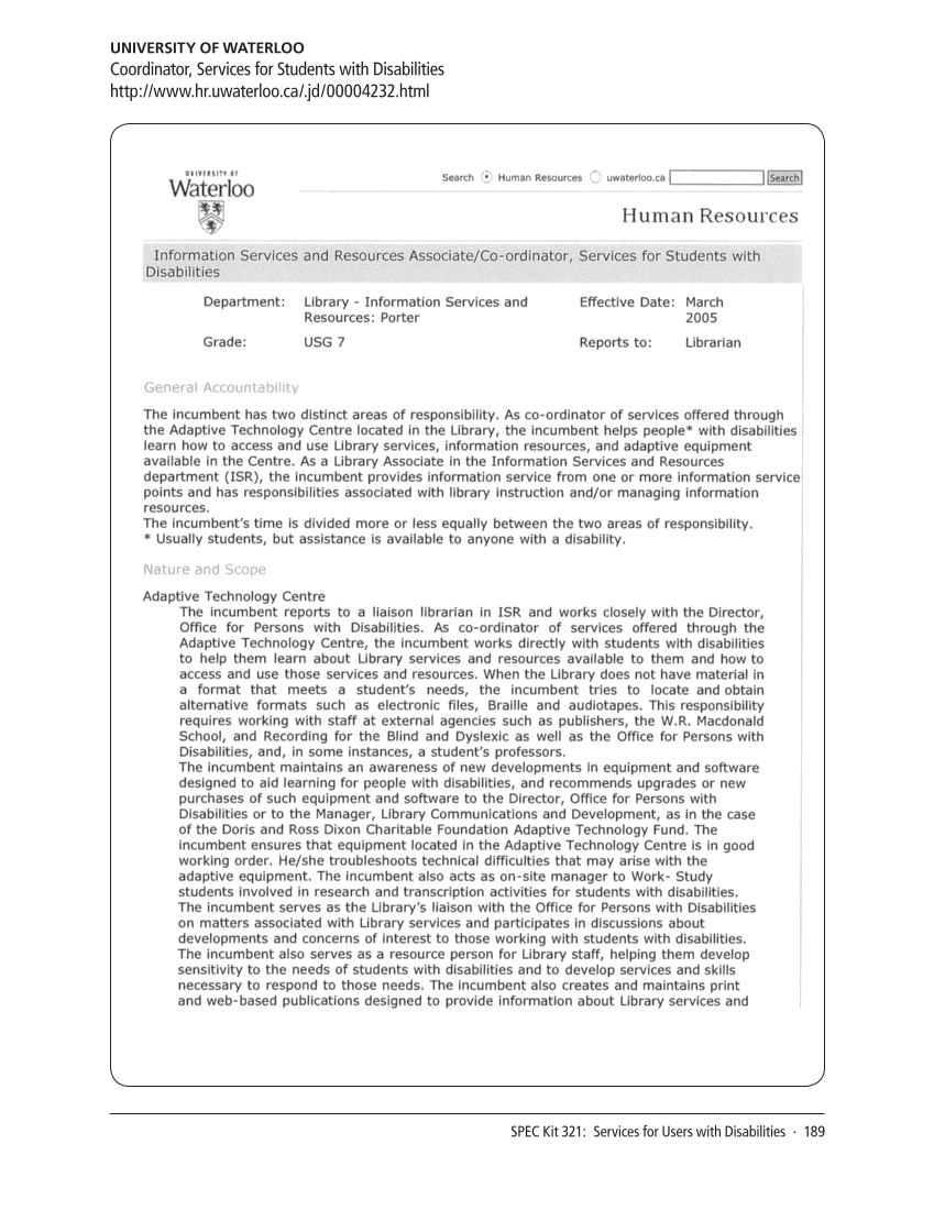 SPEC Kit 321: Services for Users with Disabilities (December 2010) page 189