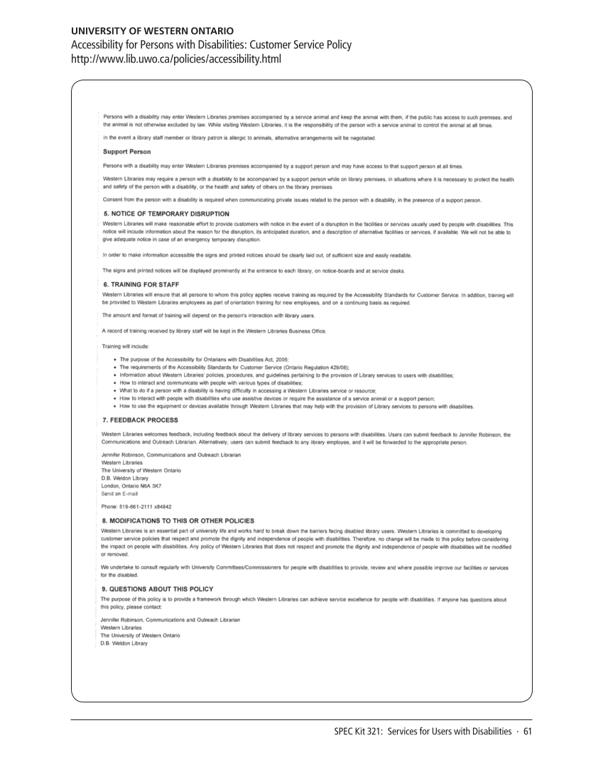 SPEC Kit 321: Services for Users with Disabilities (December 2010) page 61