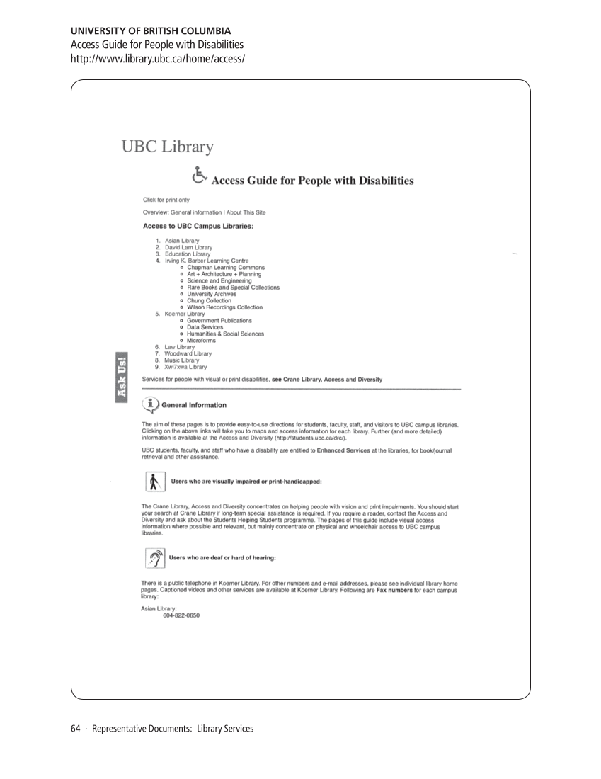 SPEC Kit 321: Services for Users with Disabilities (December 2010) page 64