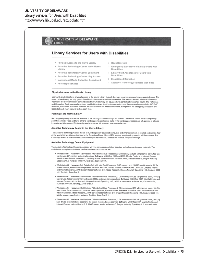 SPEC Kit 321: Services for Users with Disabilities (December 2010) page 75