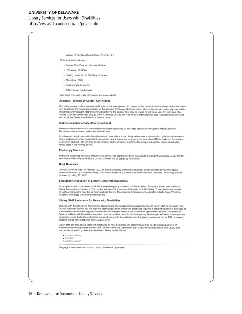 SPEC Kit 321: Services for Users with Disabilities (December 2010) page 76