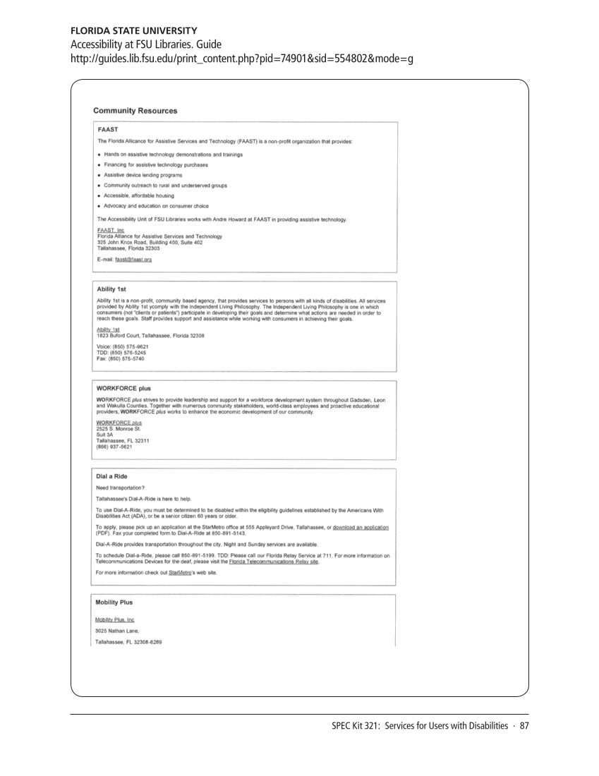 SPEC Kit 321: Services for Users with Disabilities (December 2010) page 87