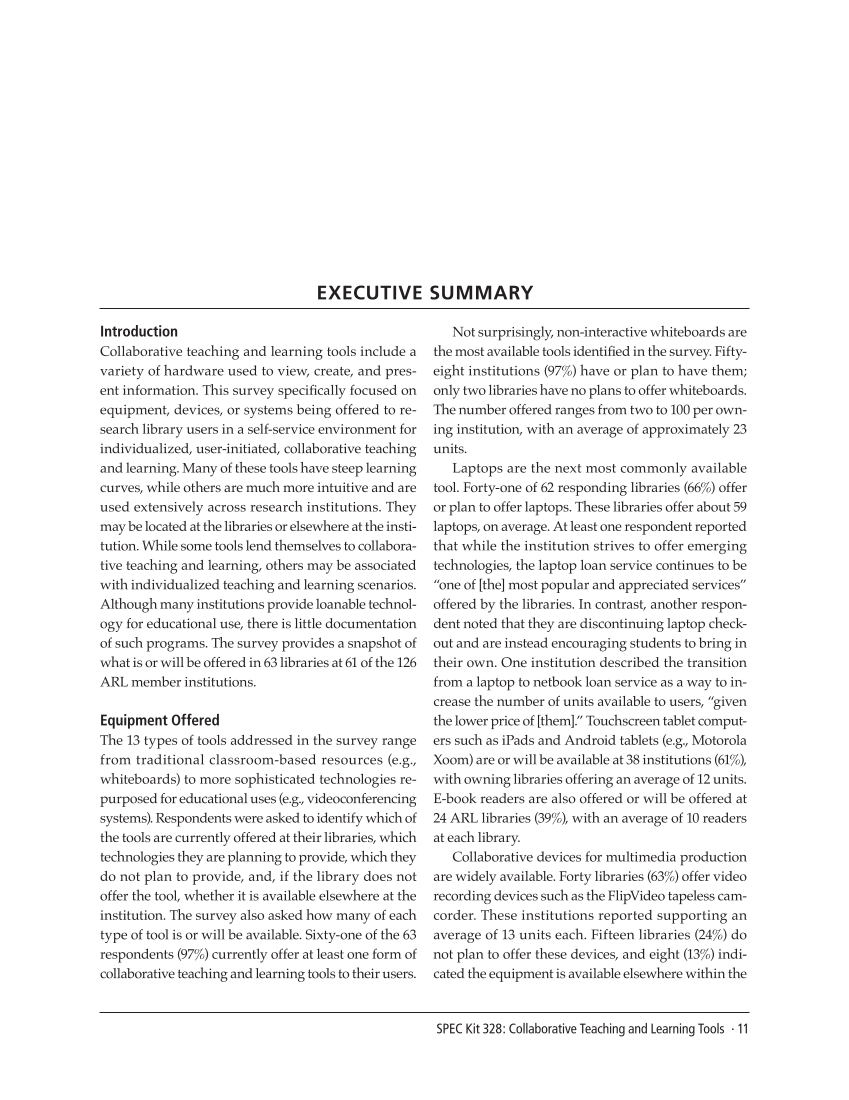 SPEC Kit 328: Collaborative Teaching and Learning Tools (July 2012) page 11