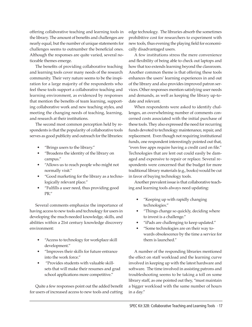 SPEC Kit 328: Collaborative Teaching and Learning Tools (July 2012) page 17