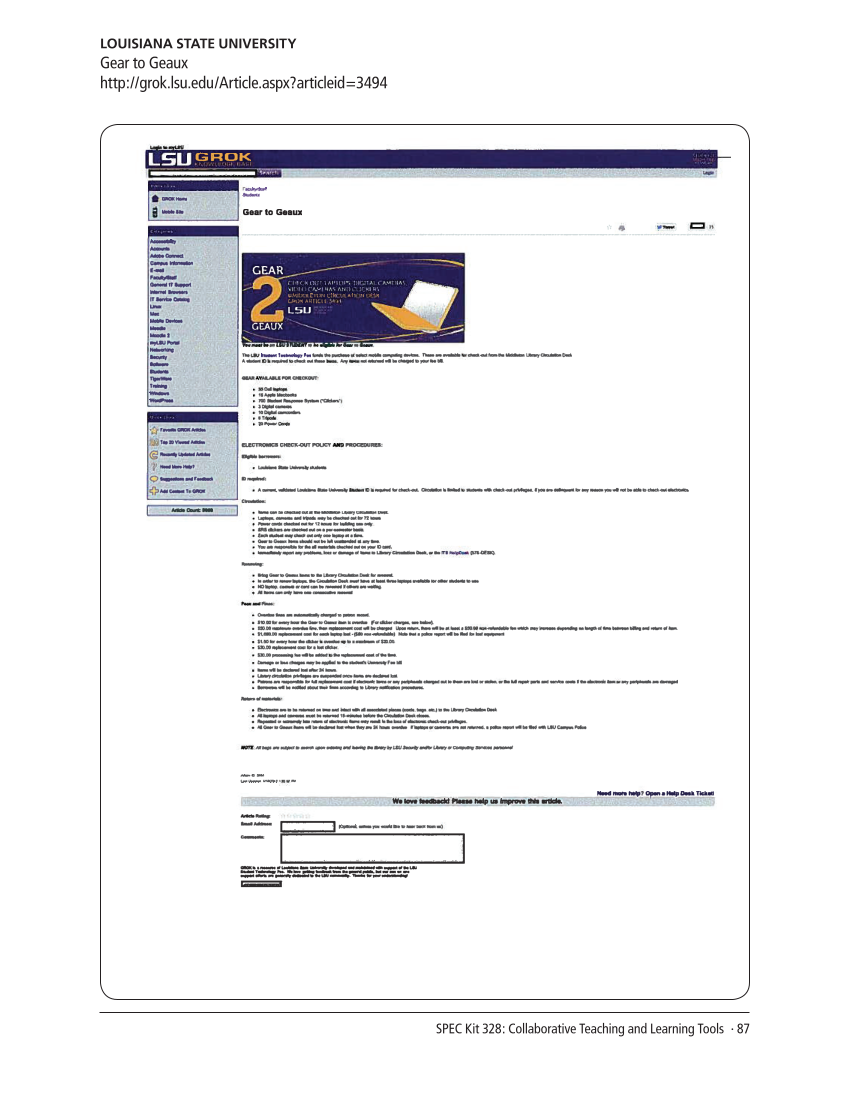 SPEC Kit 328: Collaborative Teaching and Learning Tools (July 2012) page 87