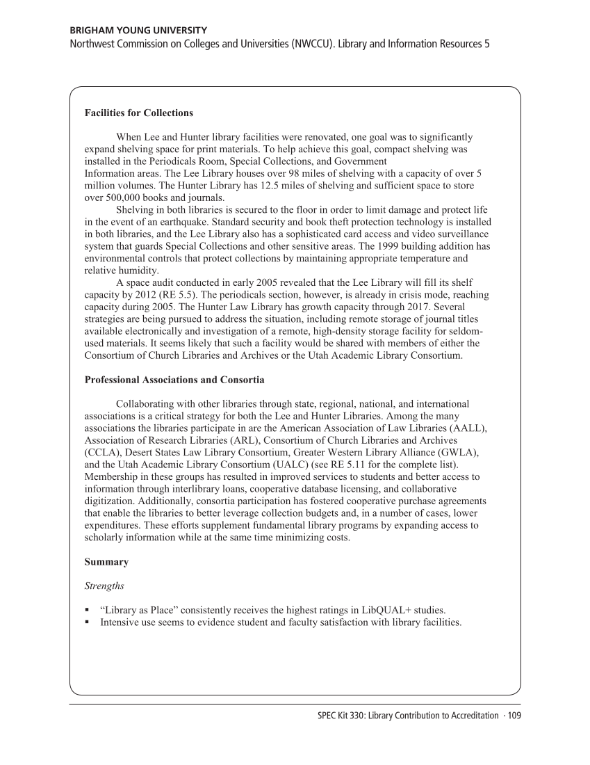 SPEC Kit 330: Library Contribution to Accreditation (September 2012) page 109