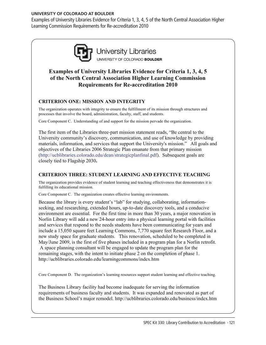 SPEC Kit 330: Library Contribution to Accreditation (September 2012) page 121