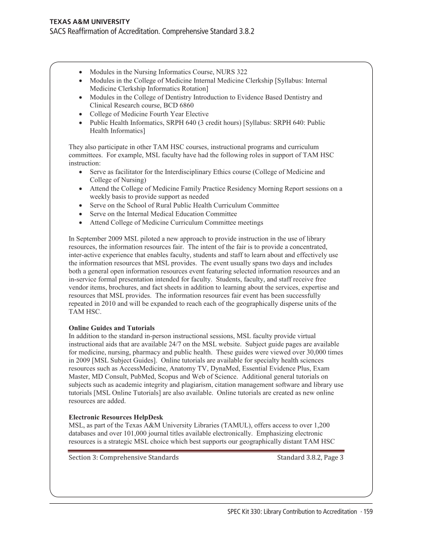 SPEC Kit 330: Library Contribution to Accreditation (September 2012) page 159