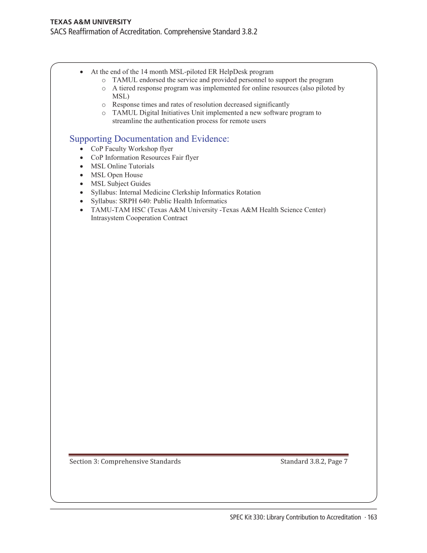 SPEC Kit 330: Library Contribution to Accreditation (September 2012) page 163