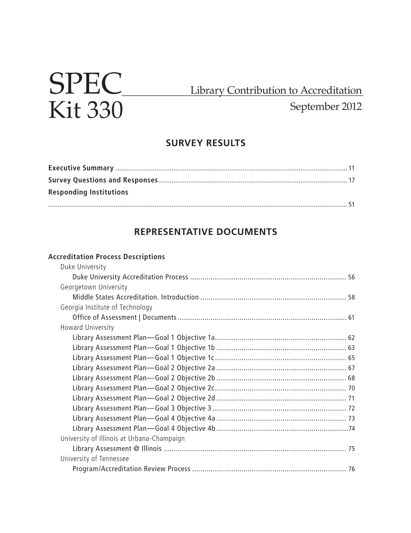 SPEC Kit 330: Library Contribution to Accreditation (September 2012) page 5