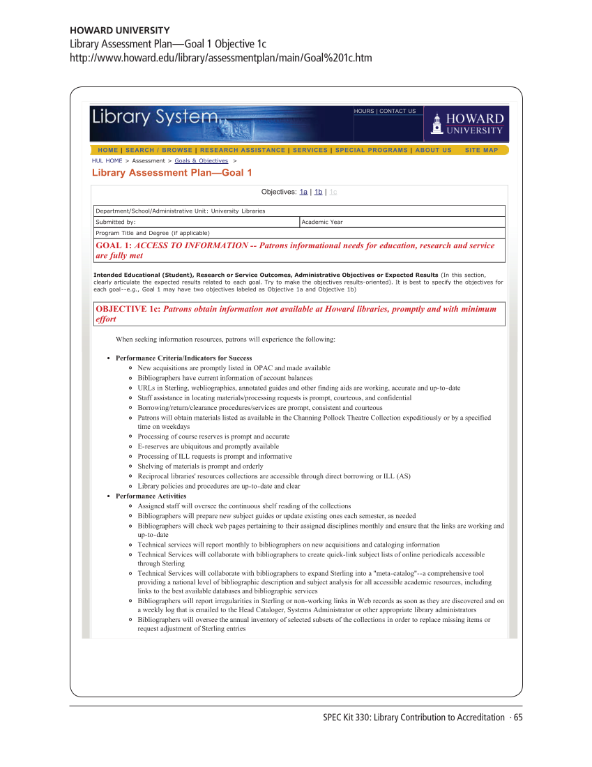 SPEC Kit 330: Library Contribution to Accreditation (September 2012) page 65
