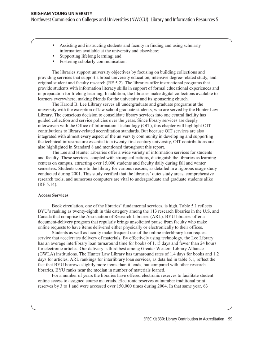 SPEC Kit 330: Library Contribution to Accreditation (September 2012) page 99