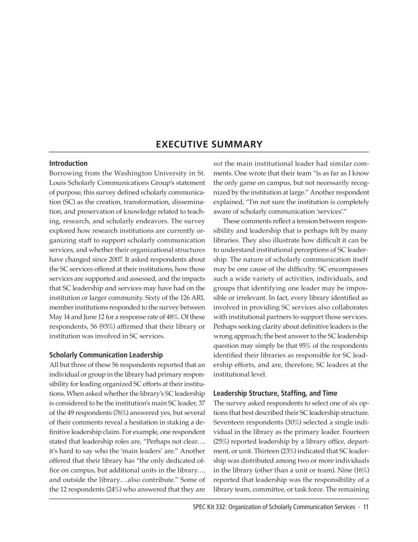 SPEC Kit 332: Organization of Scholarly Communication Services (November 2012) page 11