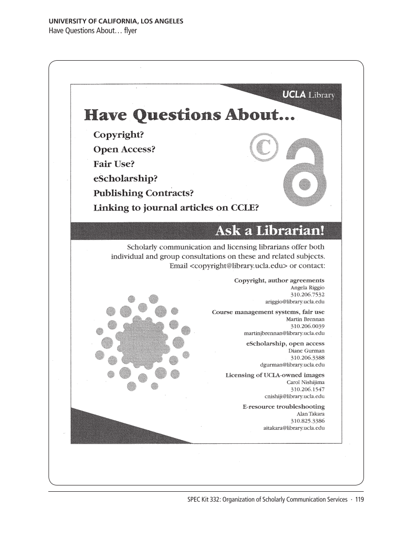 SPEC Kit 332: Organization of Scholarly Communication Services (November 2012) page 119