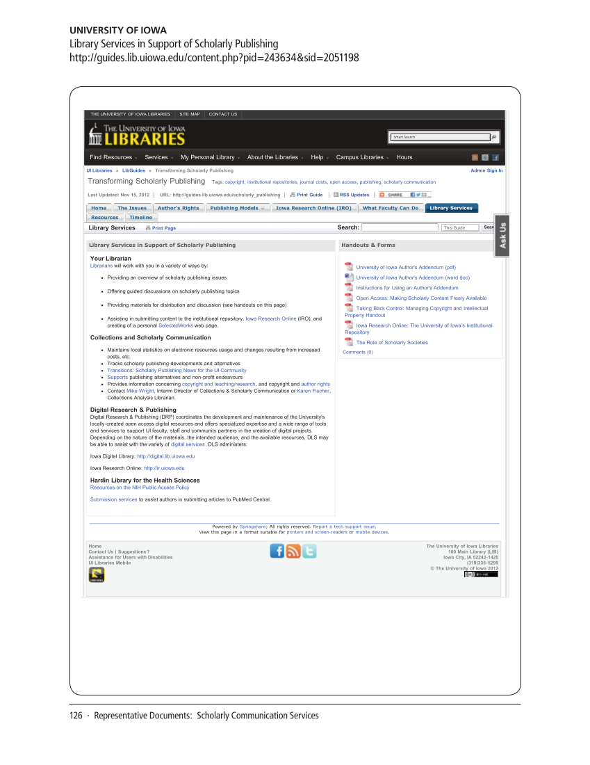 SPEC Kit 332: Organization of Scholarly Communication Services (November 2012) page 126