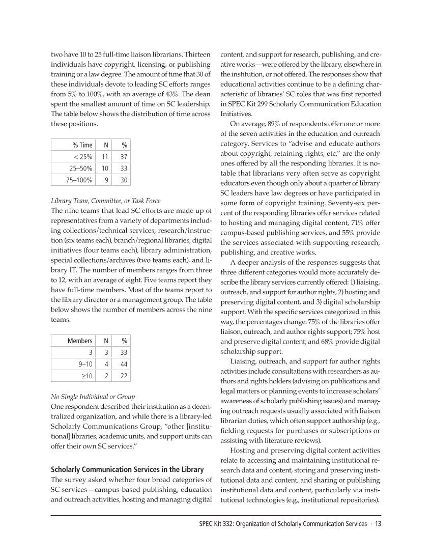 SPEC Kit 332: Organization of Scholarly Communication Services (November 2012) page 13