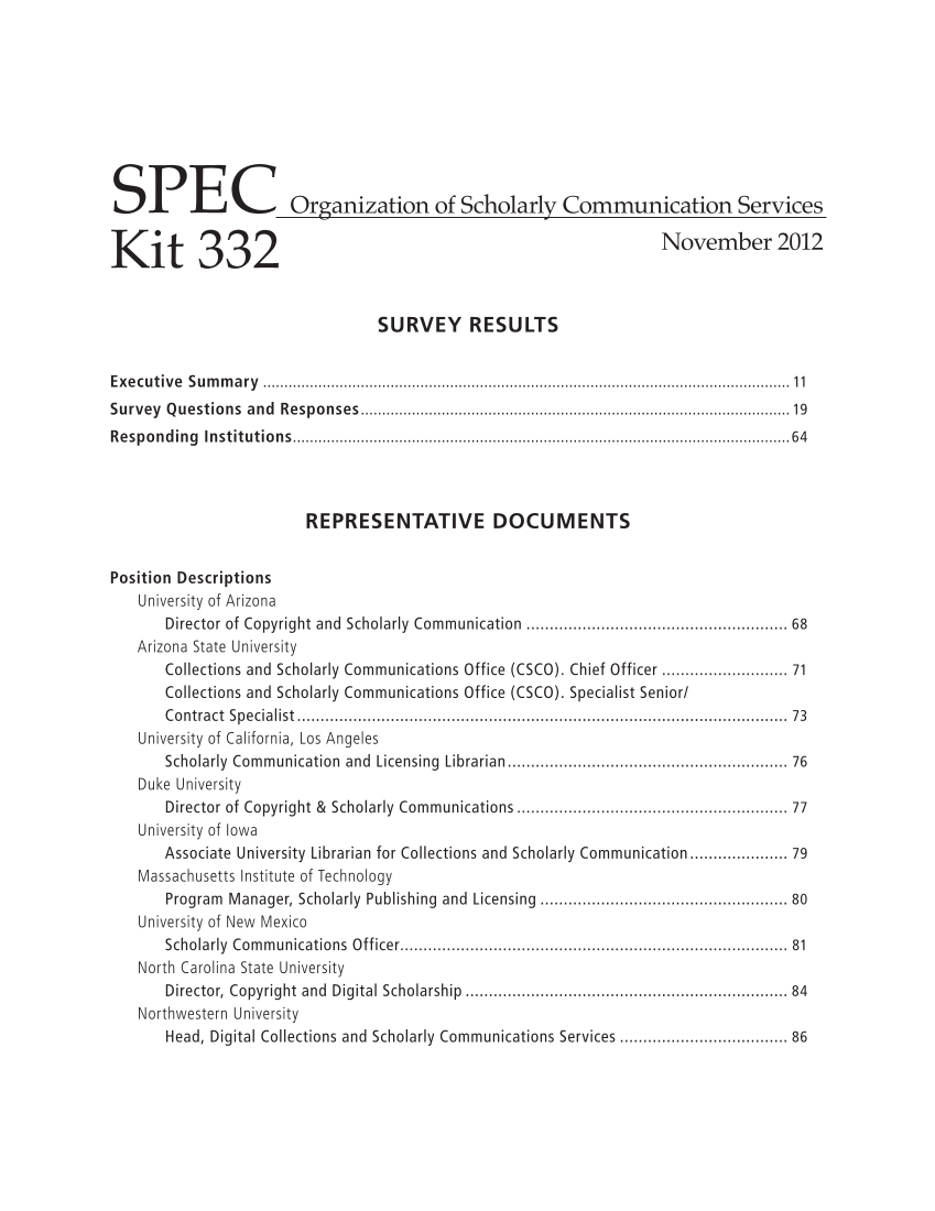 SPEC Kit 332: Organization of Scholarly Communication Services (November 2012) page 5