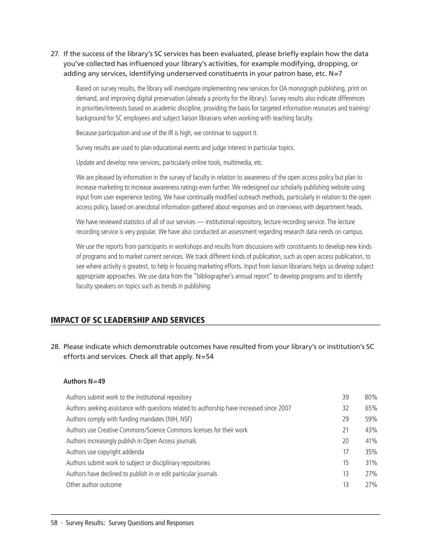 SPEC Kit 332: Organization of Scholarly Communication Services (November 2012) page 58