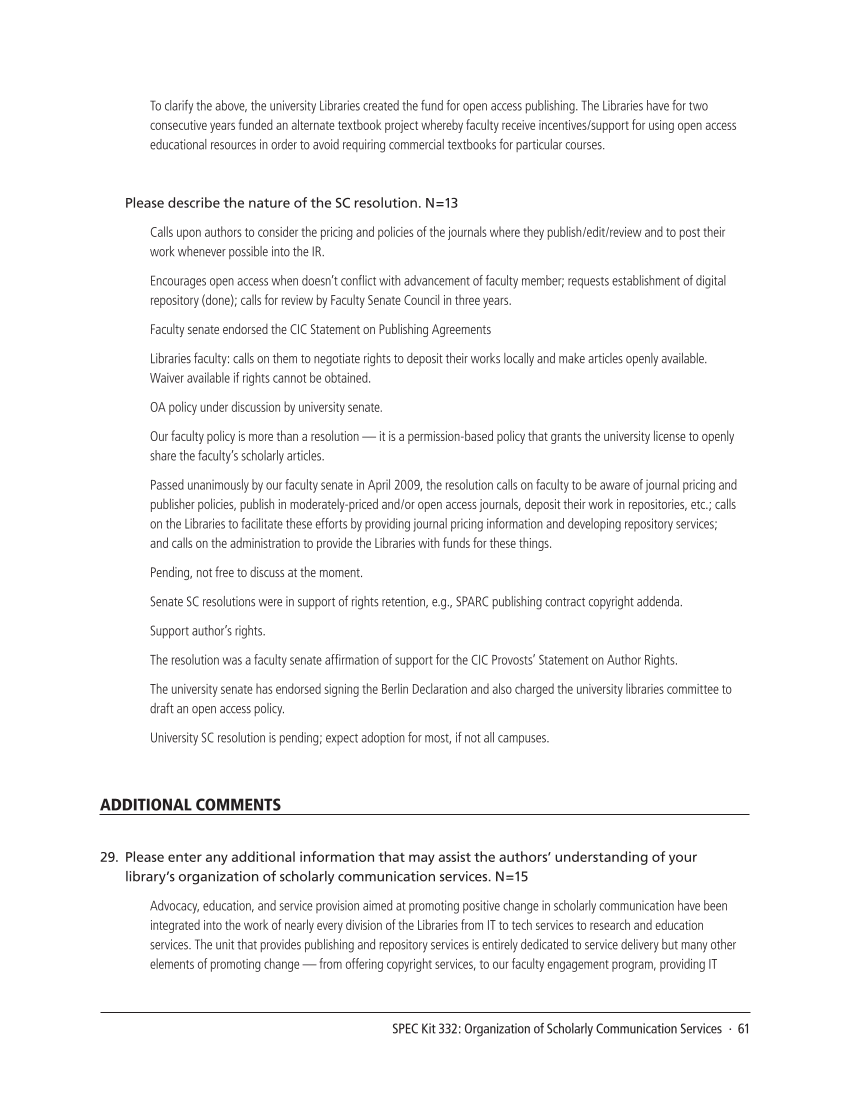 SPEC Kit 332: Organization of Scholarly Communication Services (November 2012) page 61
