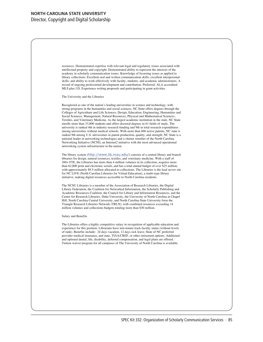 SPEC Kit 332: Organization of Scholarly Communication Services (November 2012) page 85