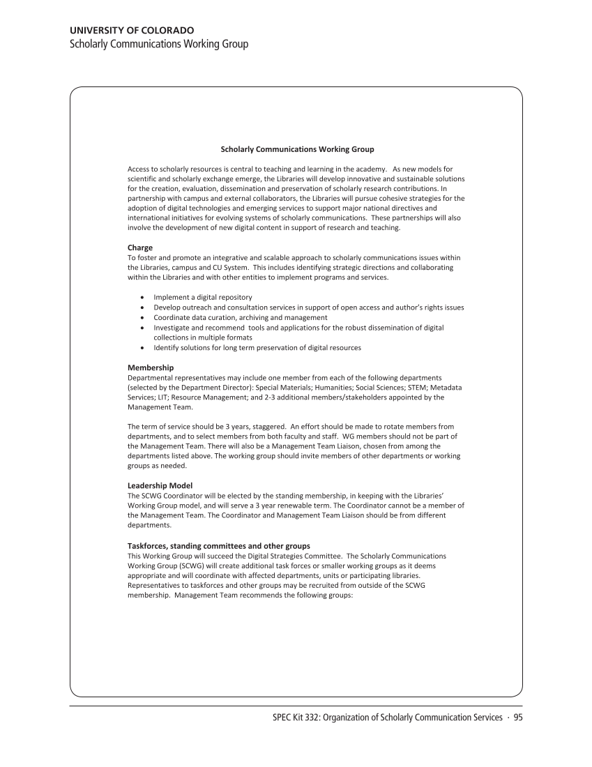 SPEC Kit 332: Organization of Scholarly Communication Services (November 2012) page 95