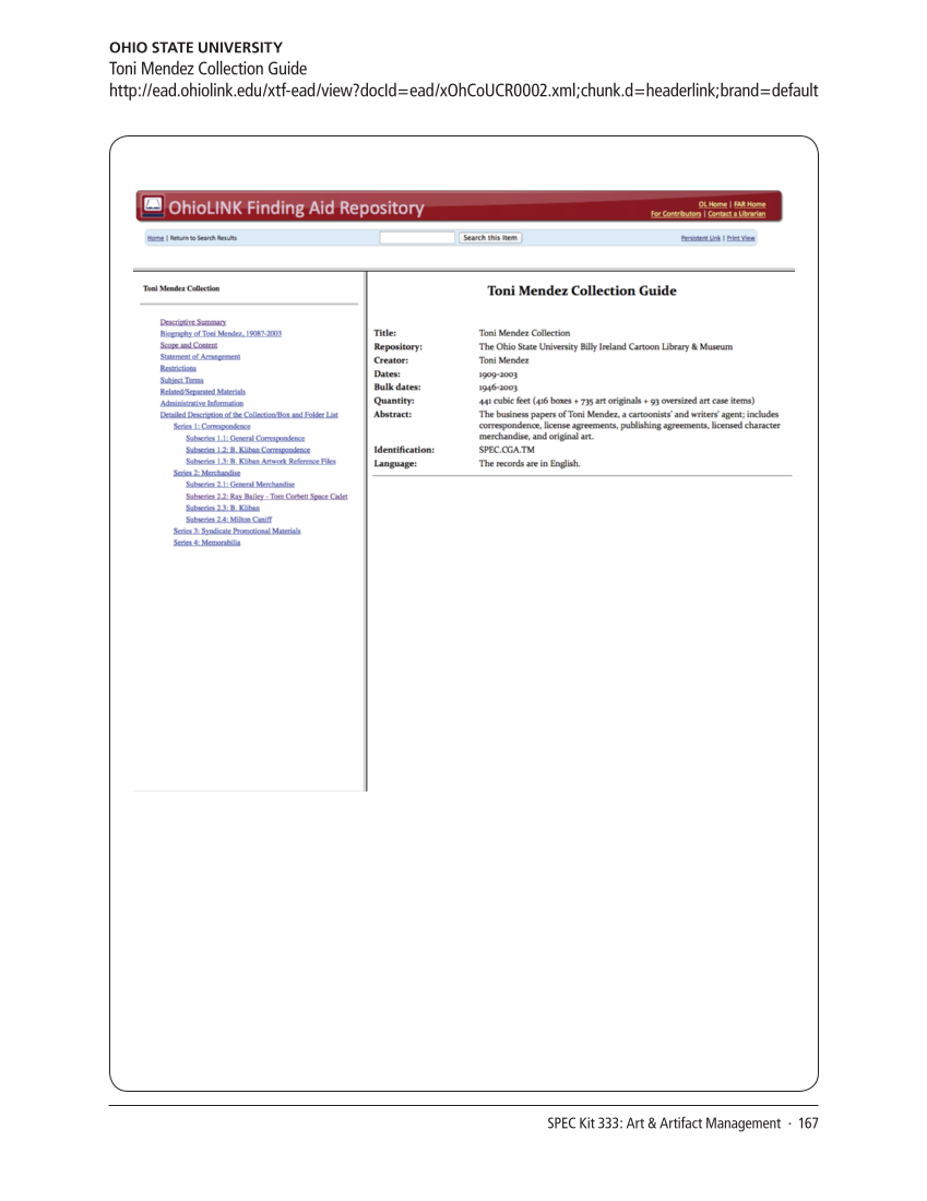 SPEC Kit 333: Art & Artifact Management (December 2012) page 167