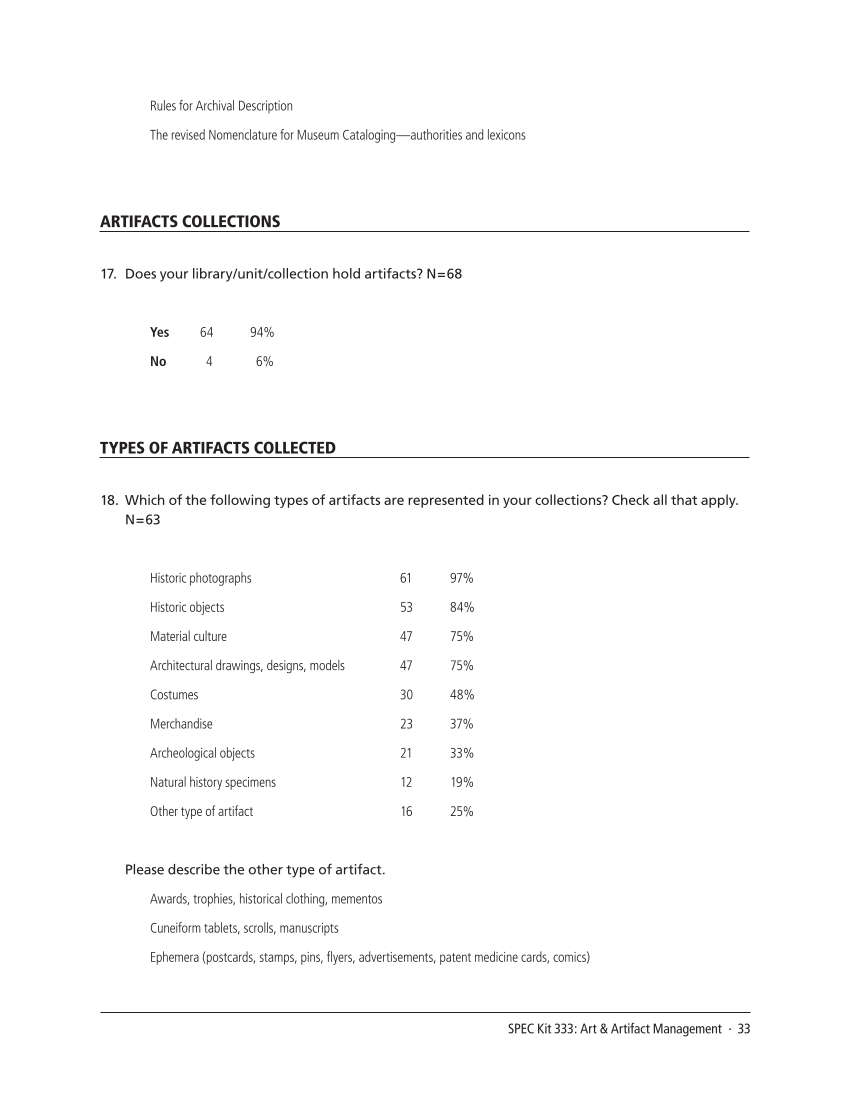 SPEC Kit 333: Art & Artifact Management (December 2012) page 33