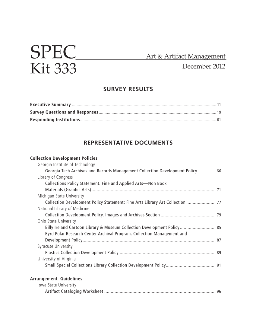 SPEC Kit 333: Art & Artifact Management (December 2012) page 5