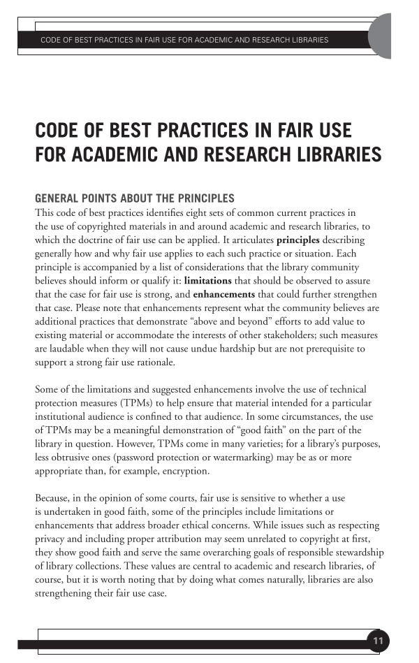 Code of Best Practices in Fair Use for Academic and Research Libraries page Sec1:11