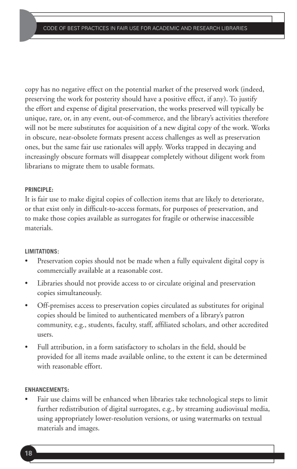Code of Best Practices in Fair Use for Academic and Research Libraries page Sec1:18