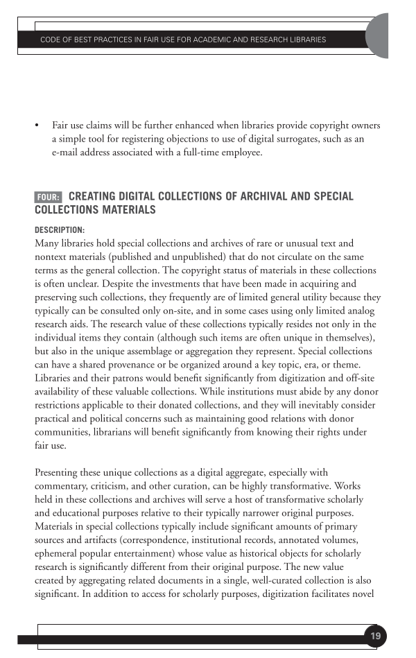 Code of Best Practices in Fair Use for Academic and Research Libraries page Sec1:19