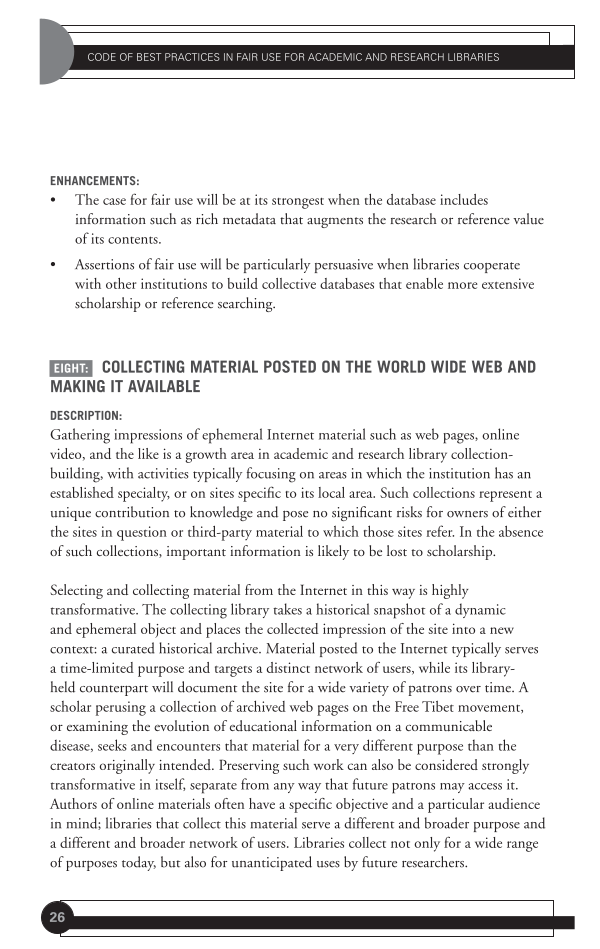 Code of Best Practices in Fair Use for Academic and Research Libraries page Sec1:26