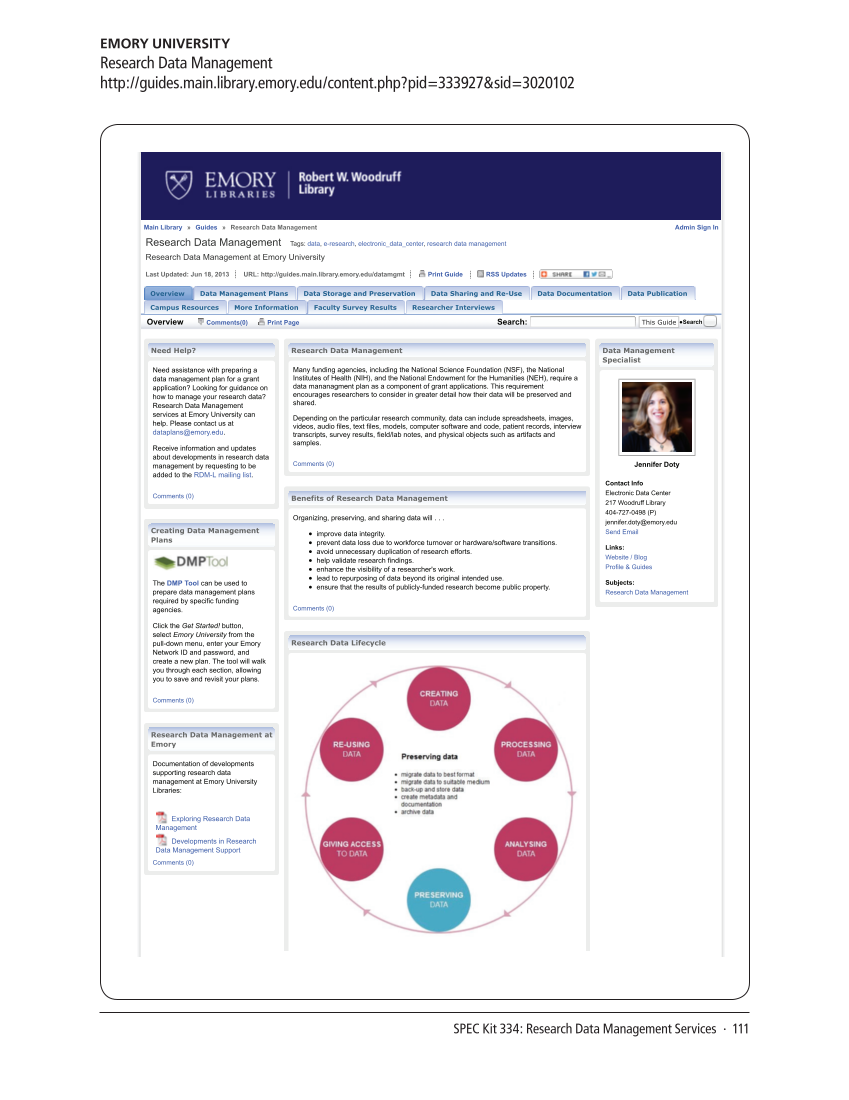 SPEC Kit 334: Research Data Management Services (July 2013) page 111