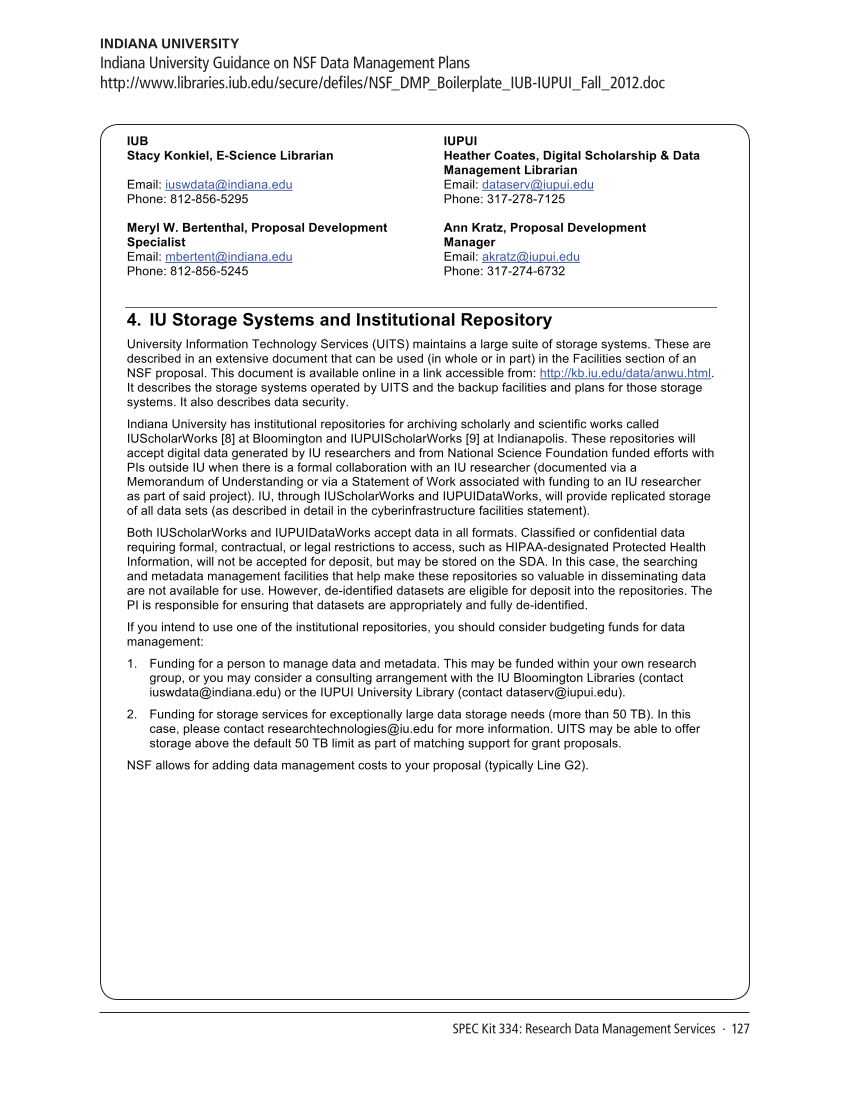 SPEC Kit 334: Research Data Management Services (July 2013) page 127