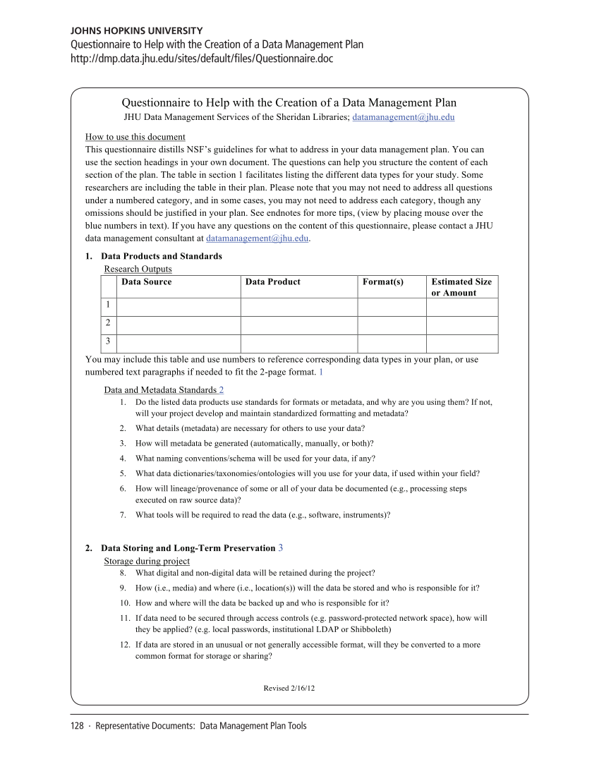 SPEC Kit 334: Research Data Management Services (July 2013) page 128