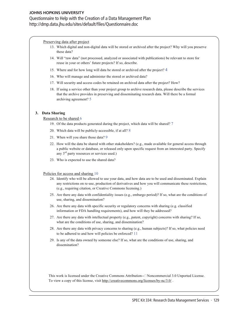 SPEC Kit 334: Research Data Management Services (July 2013) page 129